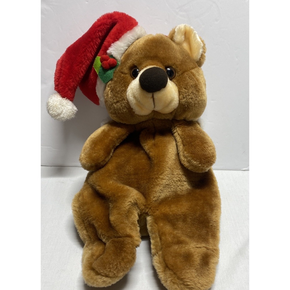 Vintage Mithy 3D Plush Teddy Bear Christmas Stocking Santa Hat 15"